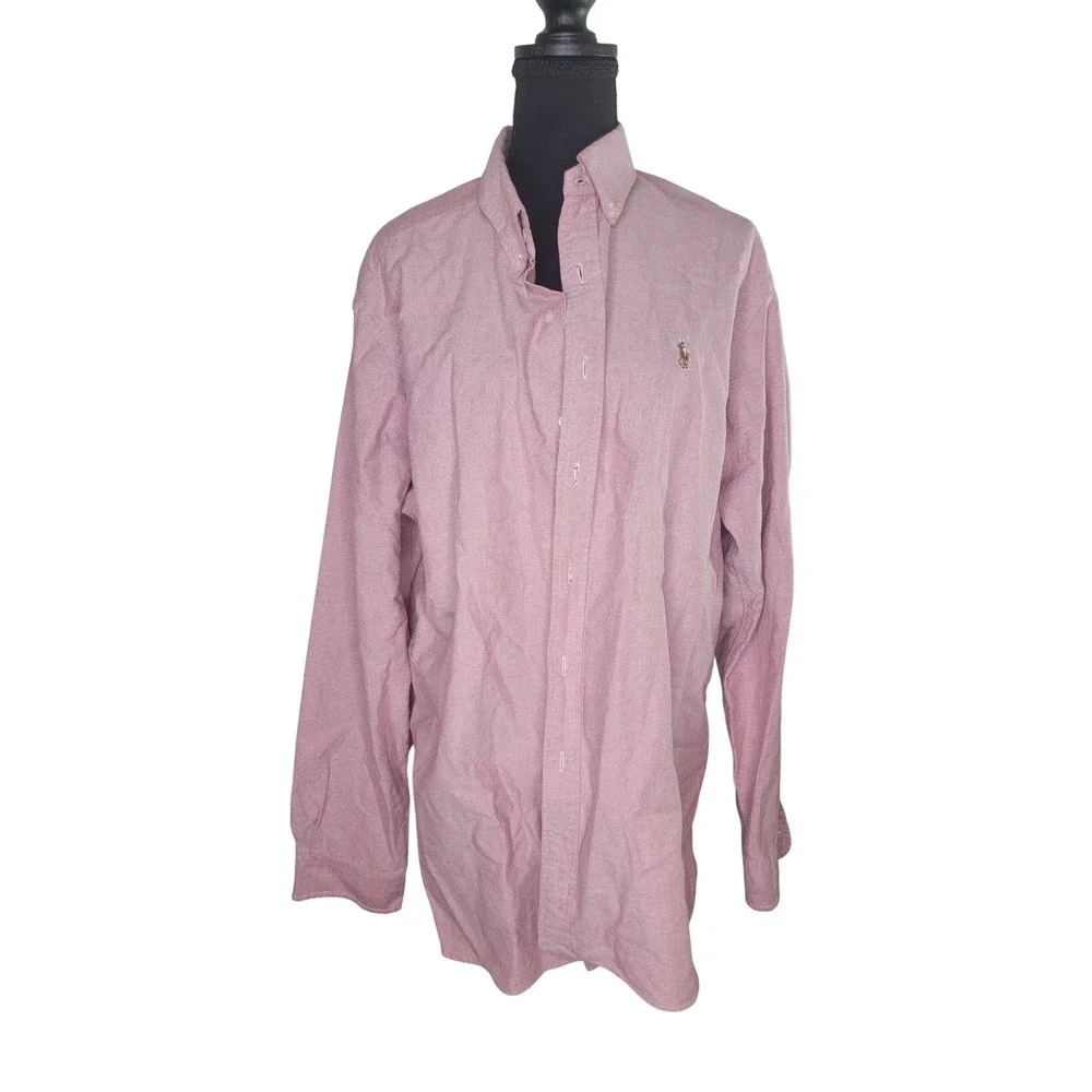 Polo Ralph Lauren Mens XL Classic Fit Oxford Button Down Shirt Pink Cotton Long
